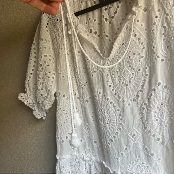 O.P.T. White Eyelet Tiered Summer Midi Dress 100% Cotton X-Small - Picture 6 of 14